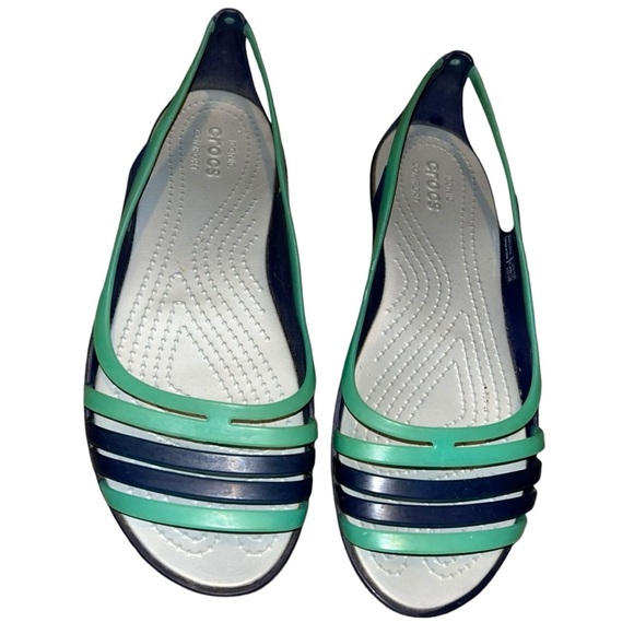 CROCS Women's Isabella Strappy Sandal Open Toe blue teal flats shoes size 8 - Picture 2 of 6